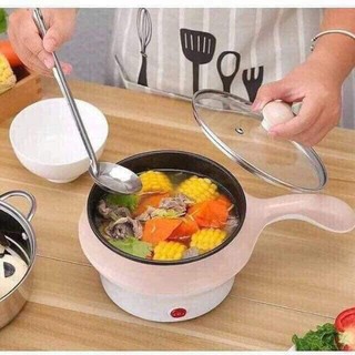 Nồi lẩu điện mini 18cm chống dính đa năng có lồng hấp có tay cầm