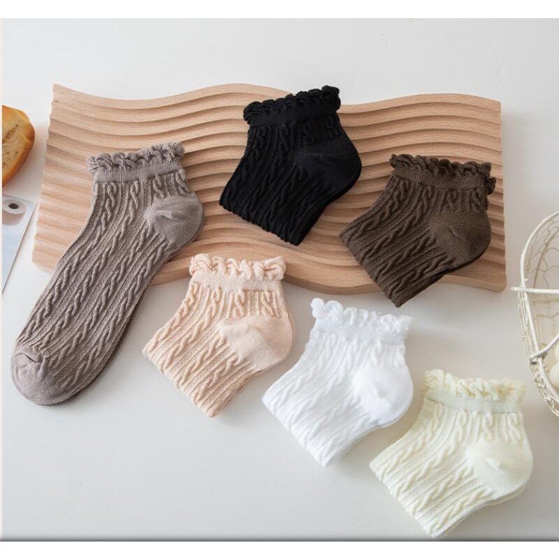 Tất Nữ Dệt Kim Cotton Cổ Thấp Bèo Nhún❤️Tất Nữ Bánh Bèo Vintage Hàn Quốc Được Chọn