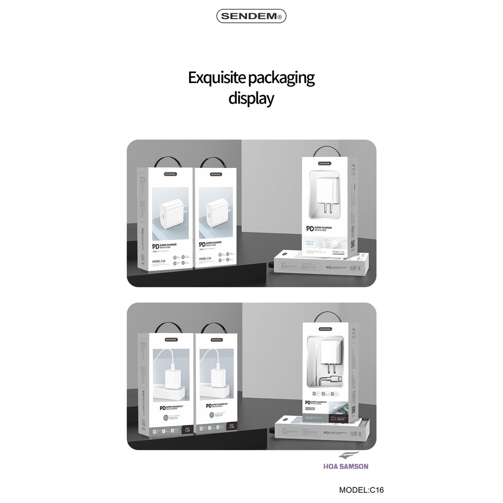 Bộ sạc nhanh Sendem C16 PD12W  Dành Cho IP11,IP11 Pro,11Pro Max,tablet táo,laptop táo