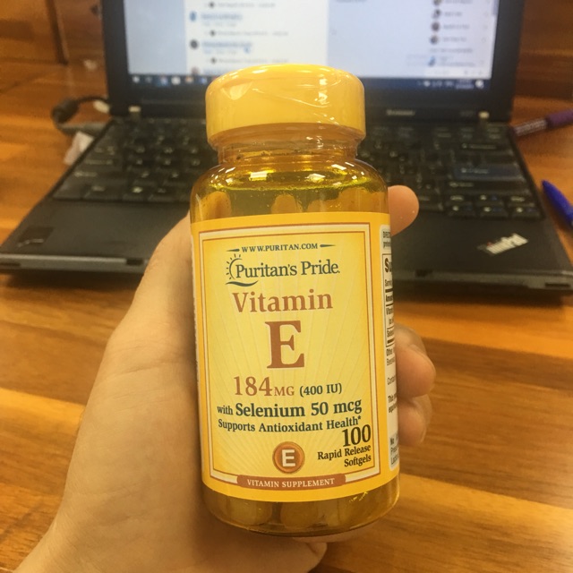 Vitamin E 400IU Puritan Pride 100viên 184mg selenium dưỡng ẩm chống lão hoá đẹp da, date 2023