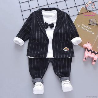 Autumn Baby Boy Adorable T-shirt Striped Print Coat Trousers Pants Clothes
