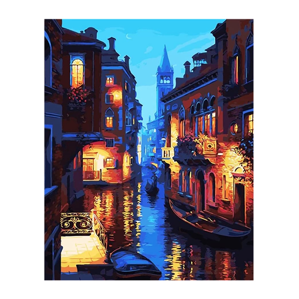 Tranh canvas không khung vẽ theo số tự làm hình đêm venice 16 x 20 inch kèm cọ và bột màu acrylic cho người mới bắt đầu