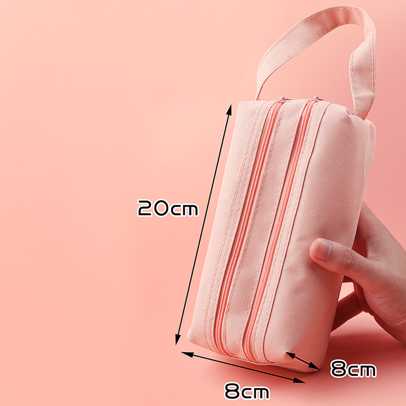 Túi vải đựng bút viết/ đồ trang điểm thiết kế 2 dây kéo dành cho học sinh