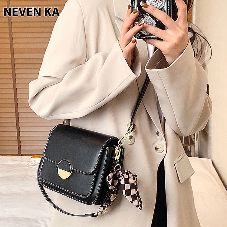 Túi Đeo Vai Đeo Chéo Dây Phối Khăn Khóa Tròn Xoay Phong Cách Trẻ Trung NEVENKA N0018