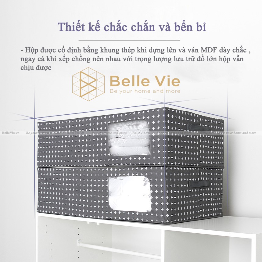 Hộp Đựng Đồ Đa Năng , Túi Đựng Quần Áo 56L BelleVie Vải Polyester Chống Thấm Nước Khung Thép Chắc Chắn Living Box