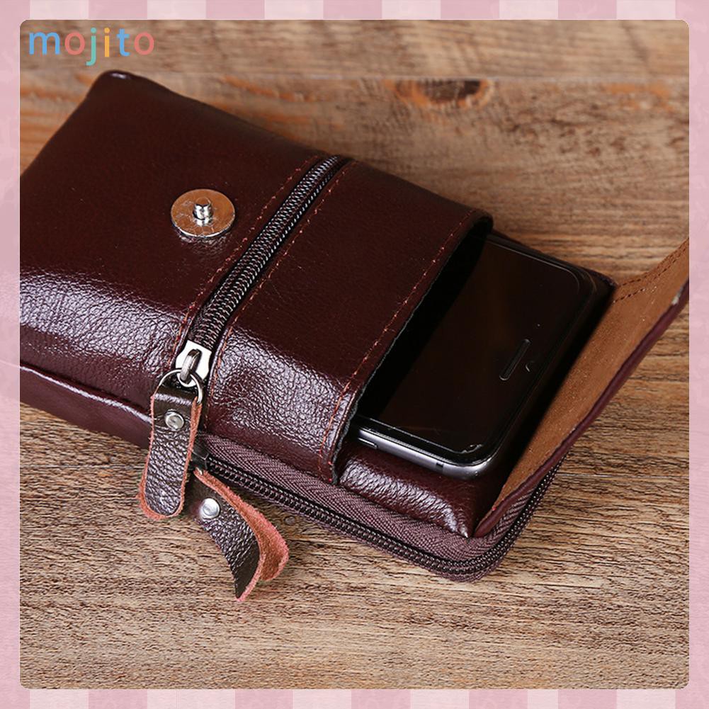 MOJITO Men Genuine Leather Waist Bag Business Waterproof Phone Belt Bum Zip Pouch