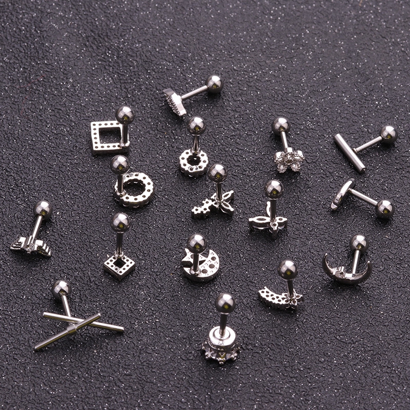 BEADIA 1 Khuyên Tai Bằng Thép Không Gỉ Đính Đá Zircon Thời Trang