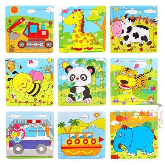 Ghép hình puzzle tranh ghép gỗ 9 mảnh xếp hình con vật, phương tiện cho bé
