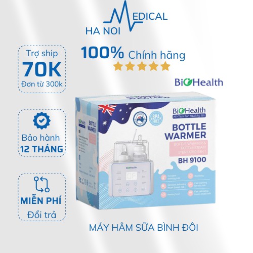 MÁY HÂM SỮA BÌNH ĐÔI cao cấp Biohealth BH9100 - Máy Hâm và tiệt trùng bình sữa - Chính hãng Úc - Bảo hành 1 năm