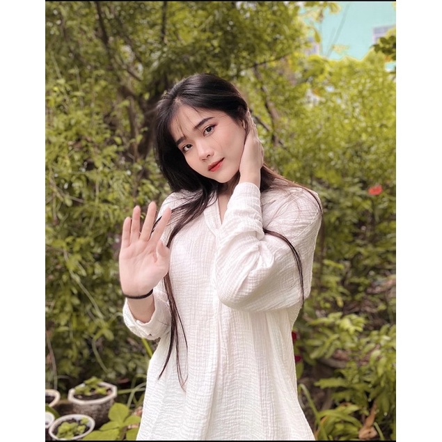 Đầm sơmi nữ tay dài dáng suông form rộng vải muslin cao cấp - Byveestyle
