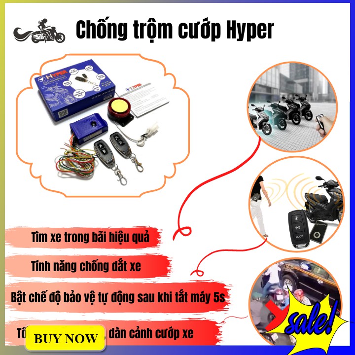 Khóa chống trộm Hyper Remote điều khiển dễ sử dụng dùng cho hầu hết các loại xe