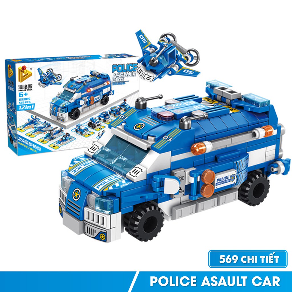 Bộ xếp hình Lego-Like Panlos 633015 mô hình xe cảnh sát 12 kiểu lắp ráp ghép hình giúp trẻ phát triển trí tuệ