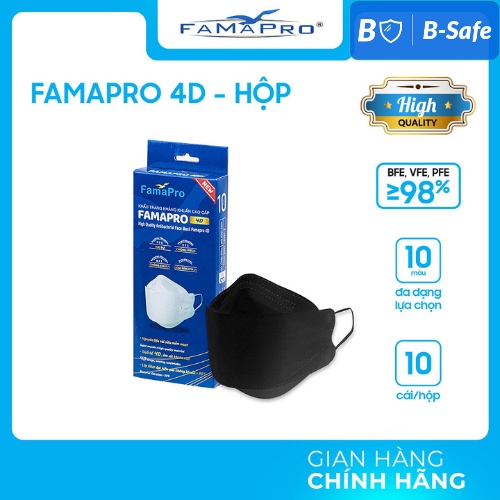 KHẨU TRANG 4D (KF94) FAMAPRO - ĐEN (10 cái/ hộp) HÀNG CAO CẤP - BẢO VỆ HÔ HẤP