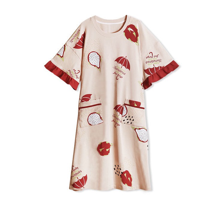 Đồ ngủ Cotton Ngắn Tay In Họa Tiết Xinh Xắn Dành Cho Nữ