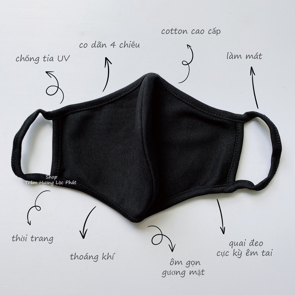 Khẩu Trang Vải Nam Nữ Màu Đen Cotton Nhật Cao Cấp Chống Nắng Ngăn Tia UV Thoáng Mát Mềm Mại 1 cái