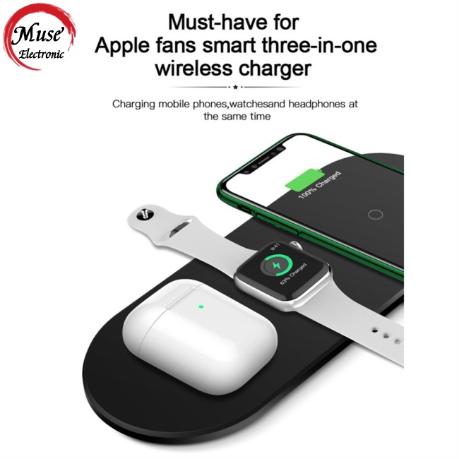Đế Sạc Nhanh Không Dây 3 Trong 1 Qi Tương Thích Với Iphone 11 X Xs Max Xr Airpods Pro Iwatch