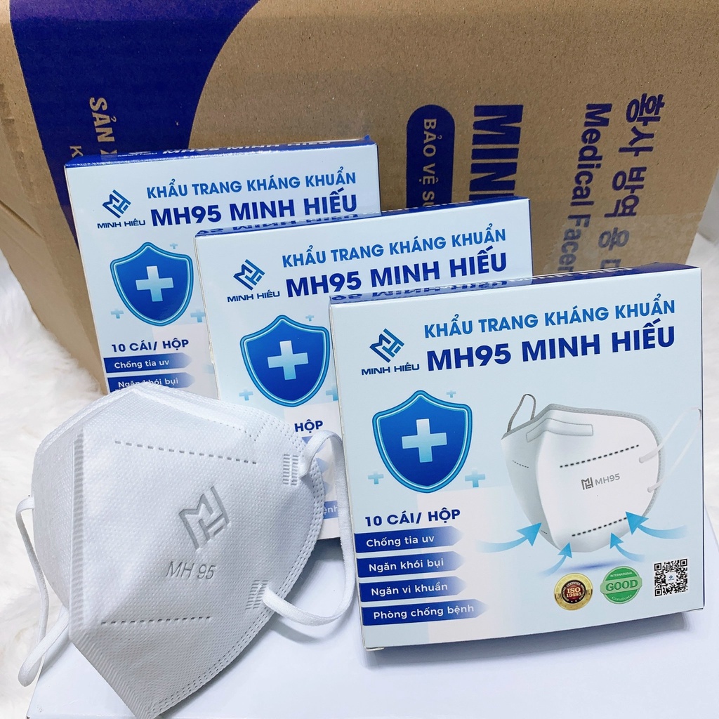 Khẩu trang N95 không van Hộp 10 cái Minh Hiếu 5 lớp kháng khuẩn chính hãng