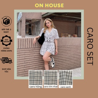 Caro vest form lửng ngắn tay thanh lịch và quần váy xếp ly Onhouse chất liệu Bố vừa vặn lên form thanh lịch sang chảnh