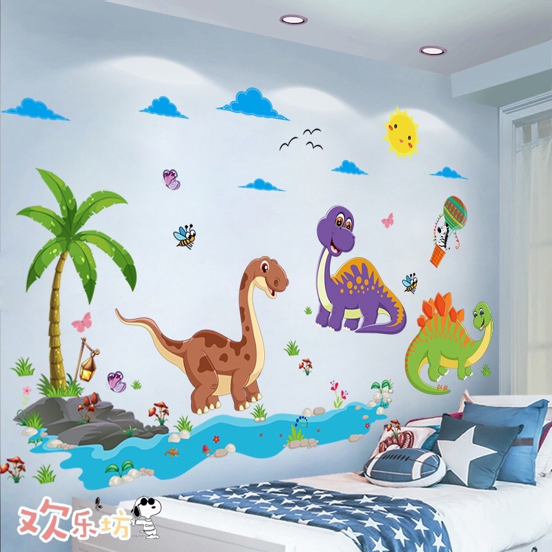 Tranh dán tường, Decal dán tường khủng long cho bé.