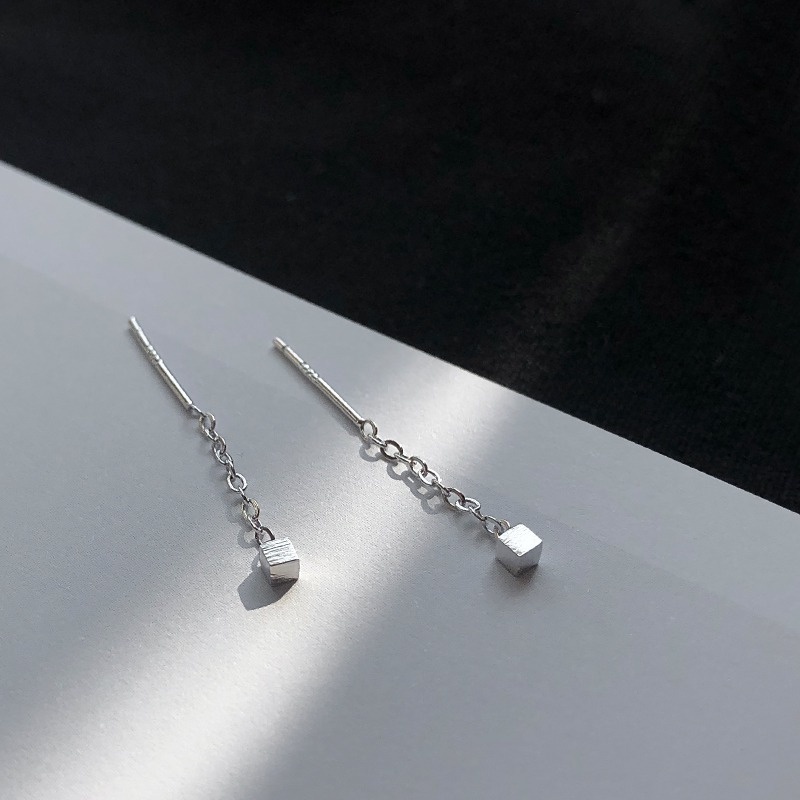 Khuyên tai PAPAOZHU mạ bạc 925 họa tiết khối lập phương thiết kế tối giản thời trang cho nữ