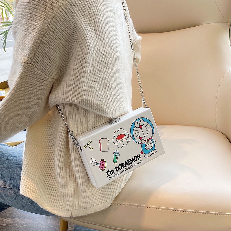 Túi Đeo Chéo Vai Hình Vuông Nhỏ In Hình Doraemon Cherry Maruko Dễ Thương Thời Trang Cho Nữ