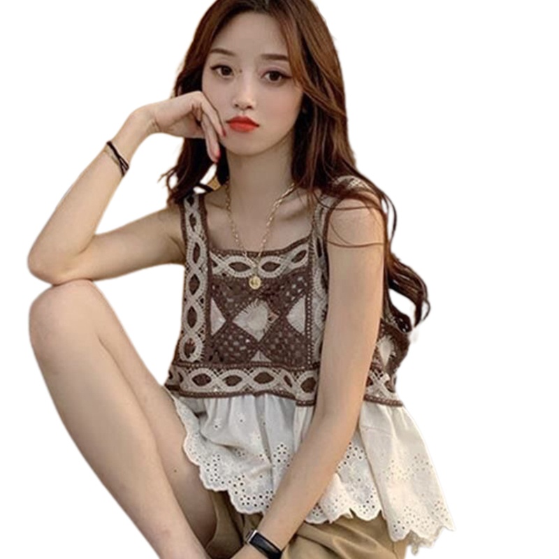 Áo Croptop Dệt Kim Sát Nách Thêu Họa Tiết Kiểu Retro Pháp Xinh Xắn Cho Nữ