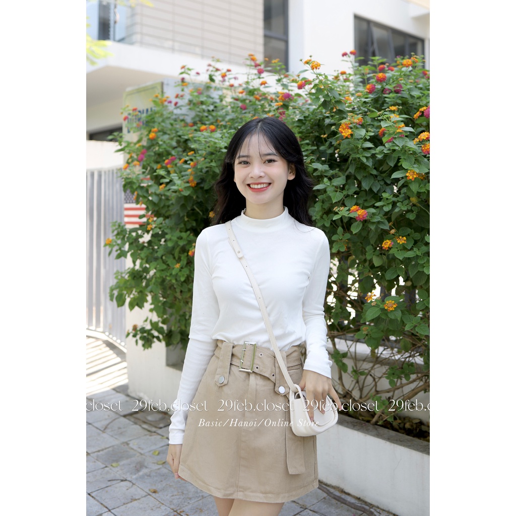 Áo thun zip cổ 3 phân dài tay co giãn - 29feb.closet - A134