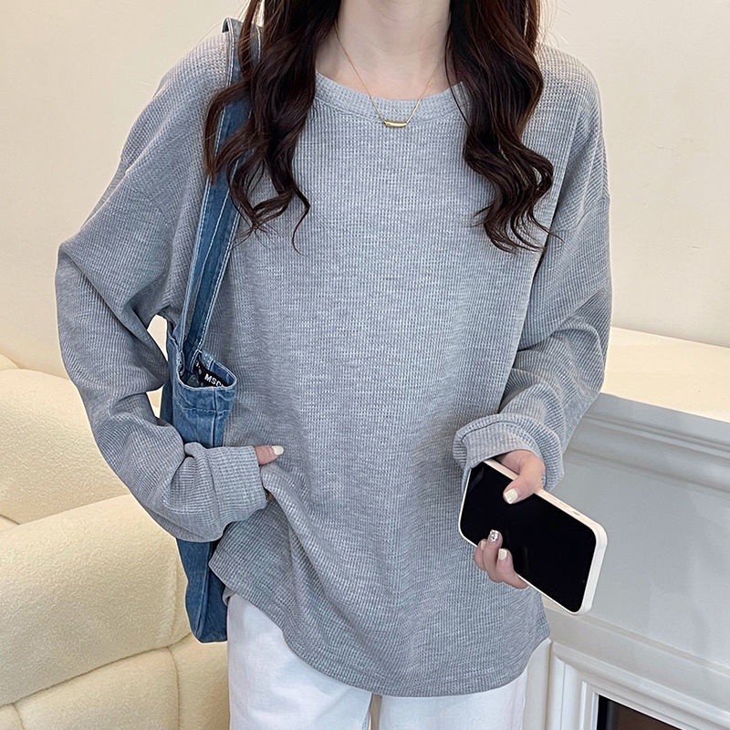 Áo Thun Nữ Tay Dài Cổ Tròn Dáng Rộng Thời Trang Phong Cách Hàn Quốc