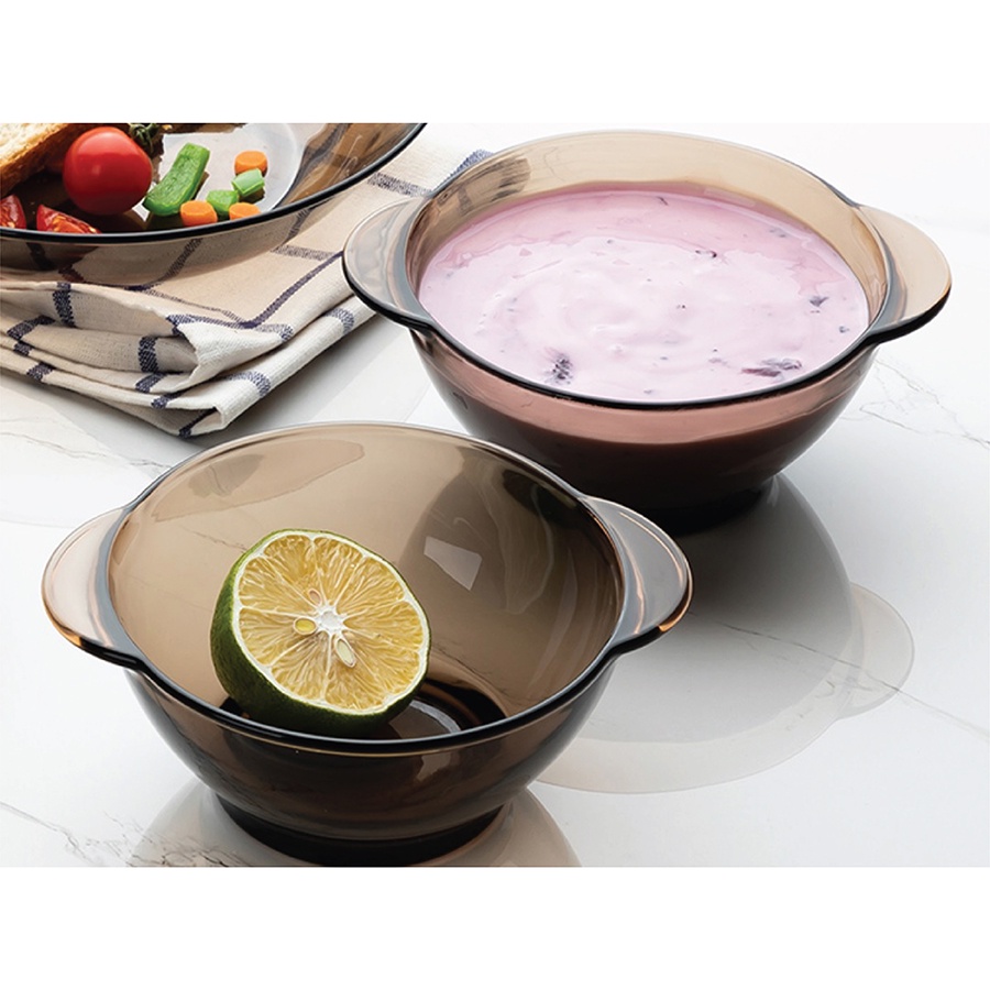 Tô thủy tinh cường lực cao cấp có tay cầm D2005C - Lys Nâu Khói Creole