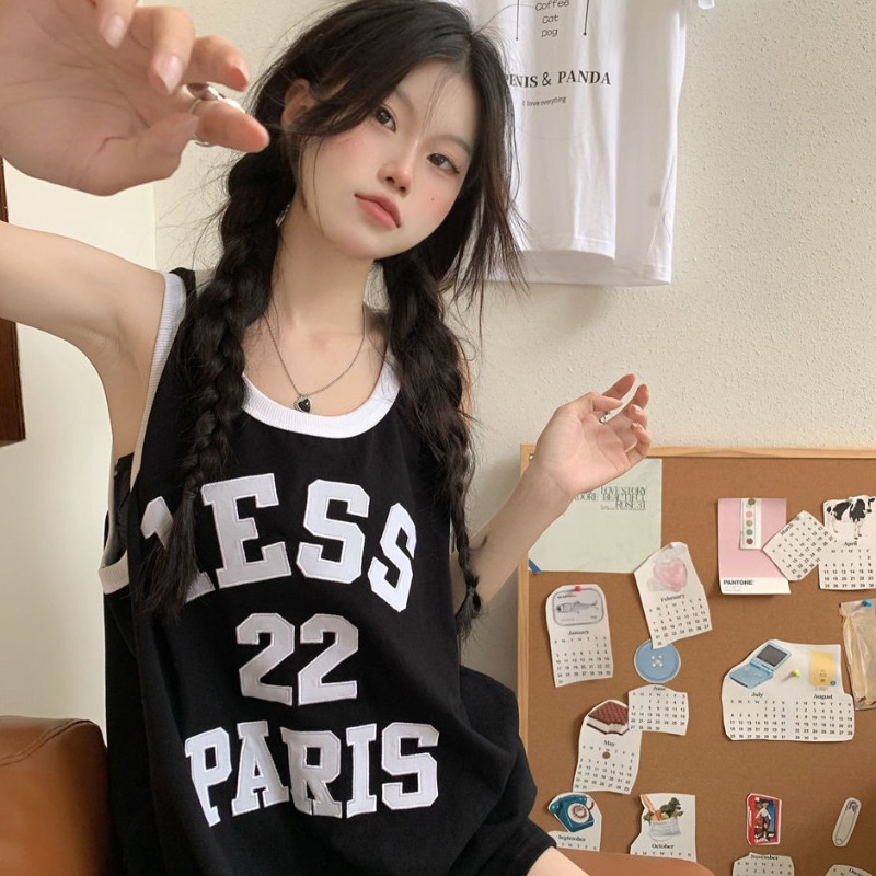 Áo thun COZOK thể thao sát nách form rộng phong cách retro