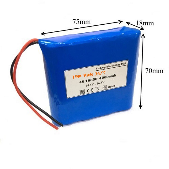 Pin Sạc Lithium 4S 18650 14.8V-16.8V 4000mah Dùng Cho Loa Bluetooth, Robot Hút Bụi Lau Nhà