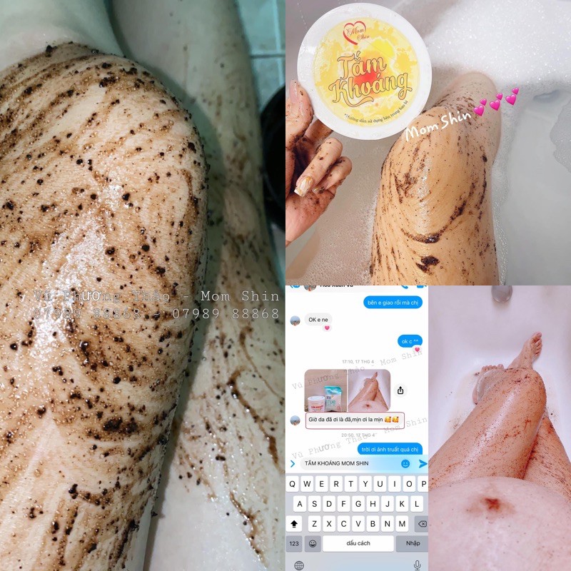 Combo Tắm khoáng cà phê &amp; Bột Ủ trắng thảo mộc Mom Shin | Chăm sóc da body | Vũ Phương Thảo Mẹ Shin | Shop Mẹ Thảo