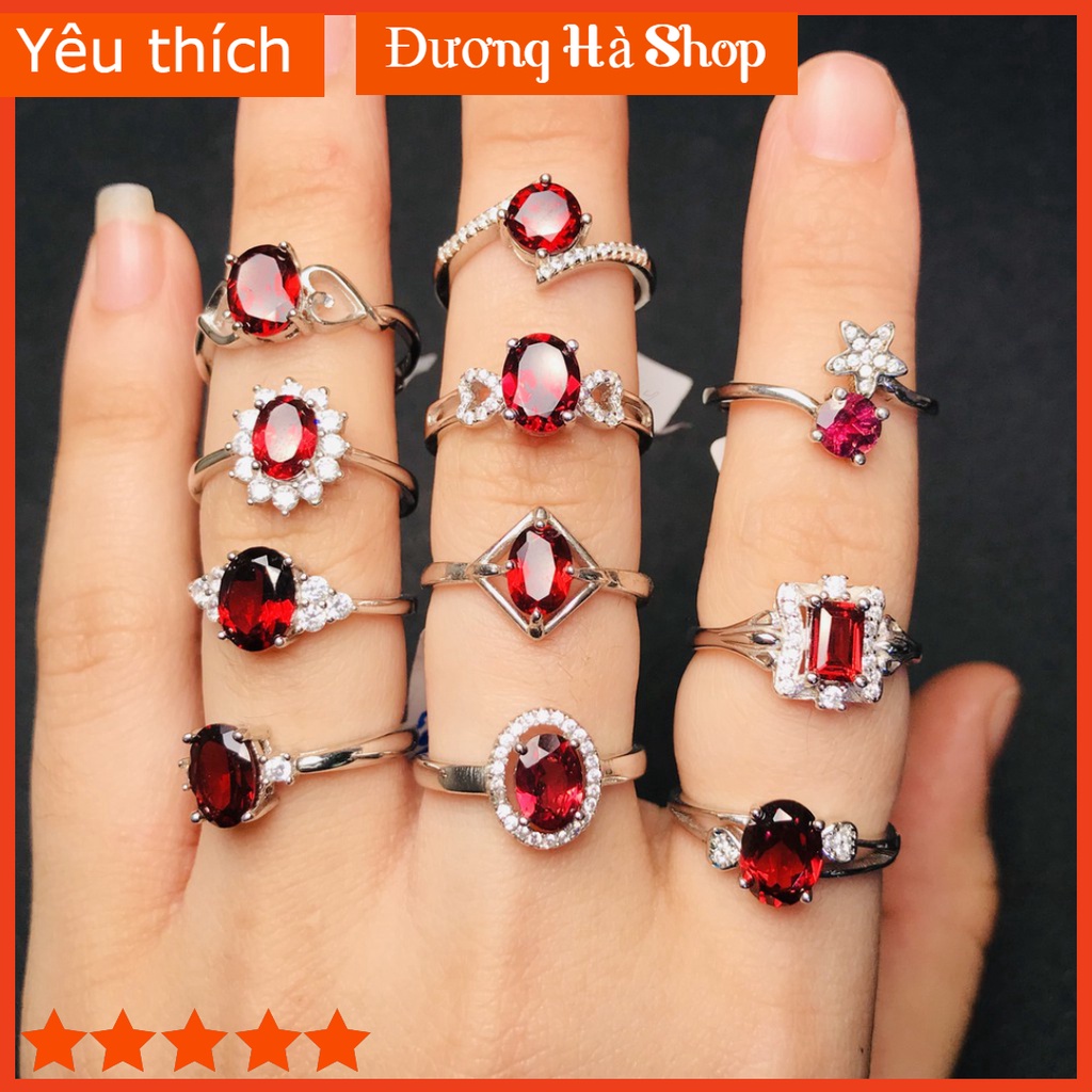 Nhẫn Nữ Bạc 925 Ngọc Thạch Hồng Lựu, Tình Duyên May Mắn, Mệnh Hỏa & Thổ, Màu Đỏ. Mã : H559