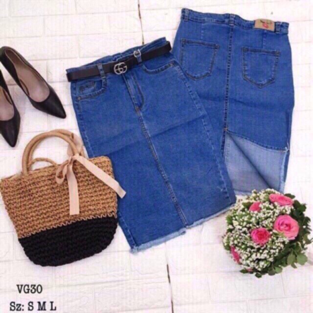 Chân váy ôm cao cấp jean co giãn chụp thật