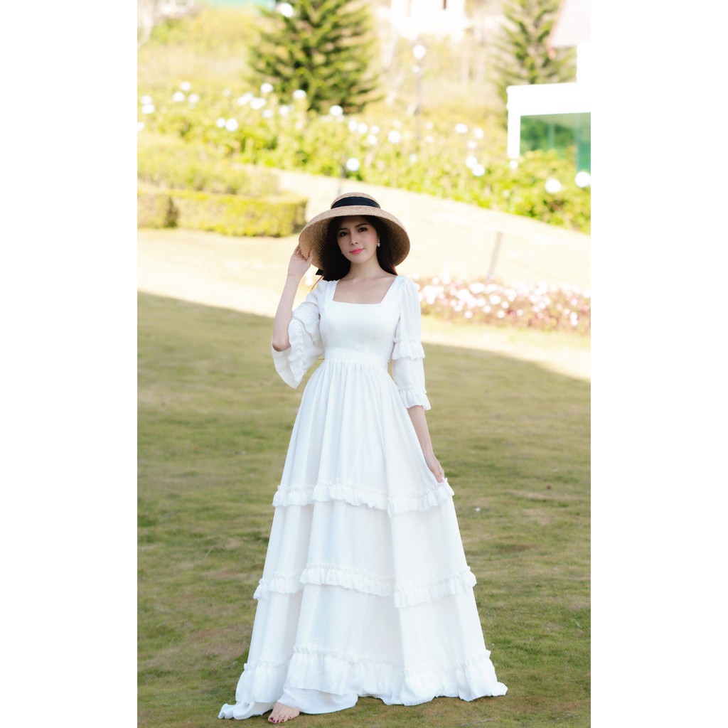 [🌼Hàng sẵn] Đầm maxi vàng đan dây hở lưng tay dài du lịch hottrend | BigBuy360 - bigbuy360.vn