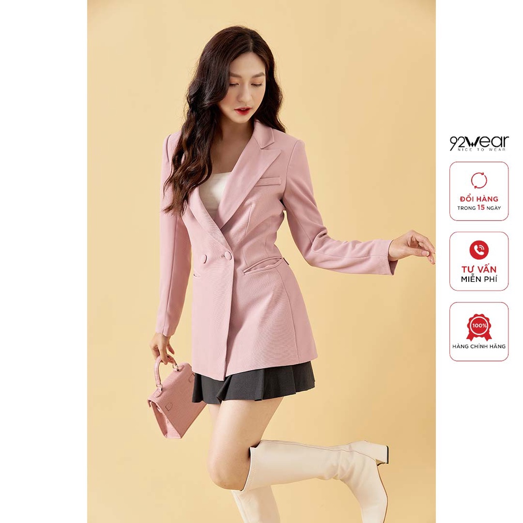 Áo vest nữ dài tay 92WEAR, phong cách hàn quốc thanh lịch, chất liệu dạ cao cấp VDA2162