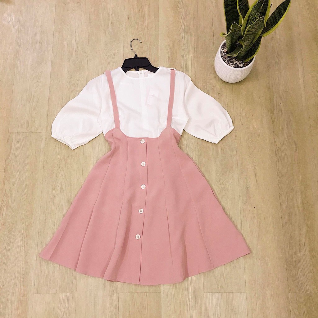 Sét đầm xòe yếm phối hàng cúc trước tiểu thư TTSA0224