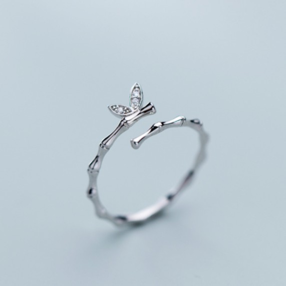 Nhẫn bạc nhẫn nữ bạc s925 cá tính tròn hình đốt tre và lá pha lê thiết kế Cá jewelry NB75