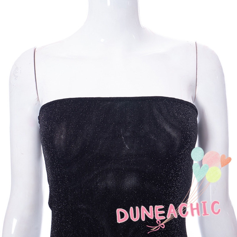 DUNEA Đầm dự tiệc trễ vai phối lưới phong cách quyến rũ