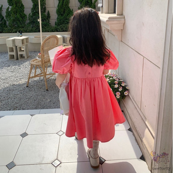 Đầm Công Chúa Tay Phồng Ngắn In Họa Tiết Hoa Dễ Thương Thời Trang Mùa Hè Phong Cách Hàn Quốc Cho Bé Gái