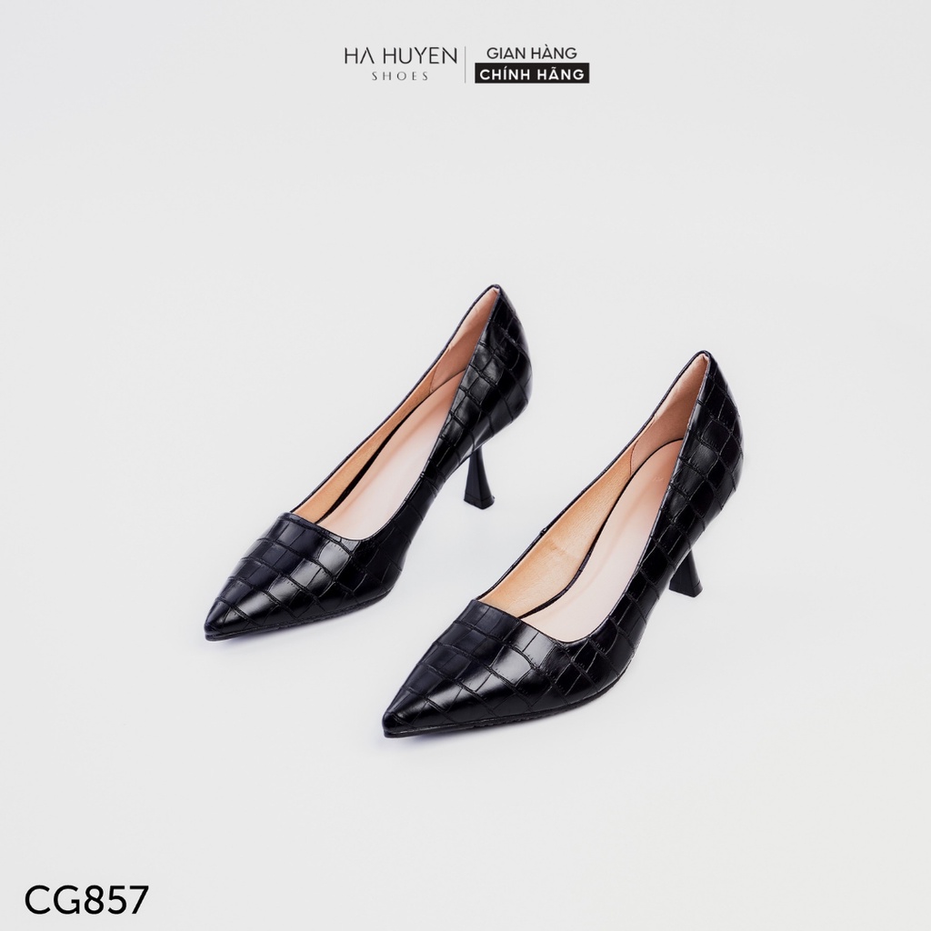 Giày cao gót nữ Hà Huyền Shoes mũi nhọn họa tiết vân cá sấu gót nhọn 7 phân - CG857