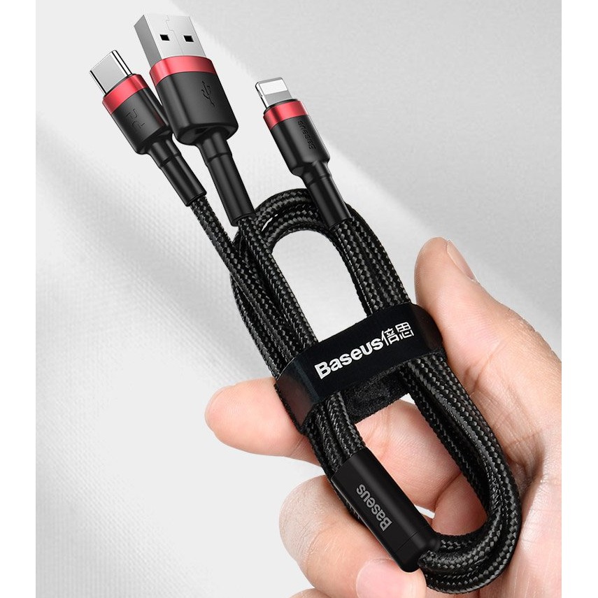 Cáp 2 in 1 BASEUS chân TypeC và Lightning cho iPhone và type C Baseus cafule USB+Type-C PD Cable 1.2m