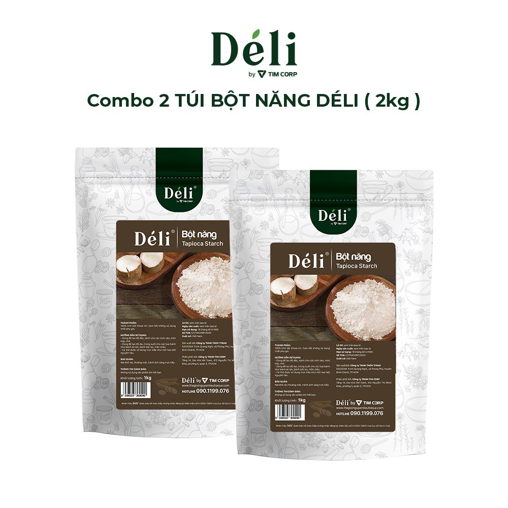 Bột năng Déli [COMBO 2 GÓI 2KG] Tinh bột mịn 100% tự nhiên, HSD:12 tháng, nguyên liệu làm bánh, topping trà sữa