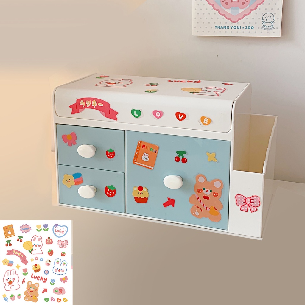 [Hàng Sẵn] Hộp đựng đồ dùng - Hộp Đựng Mỹ Phẩm để bàn bằng nhựa Có Ngăn Kéo Hoạt hình dễ thương【Tennessee052】