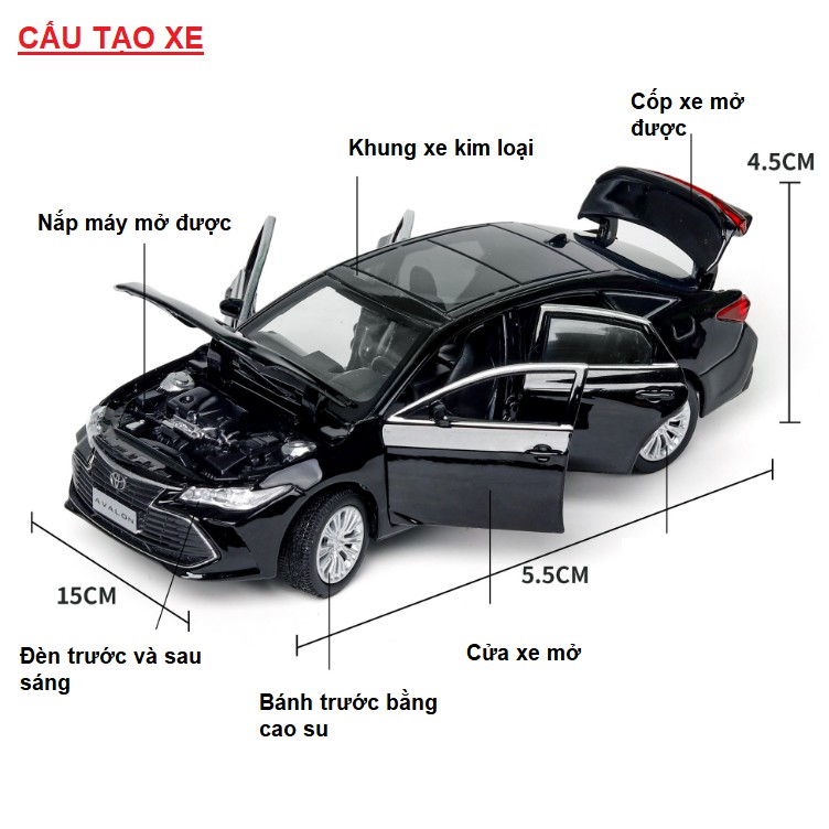 Mô hình xe ô tô Toyota Avalon 1:32 - xe đồ chơi trẻ em bằng kim loại chạy cót có đèn và âm thanh động cơ