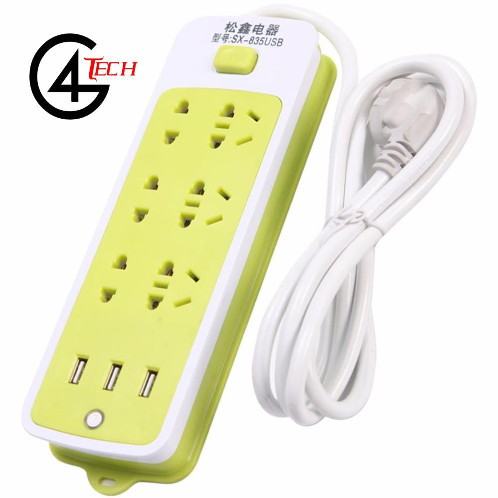 Ổ cắm điện đa năng 16 lỗ xanh có cổng USB tiện dụng