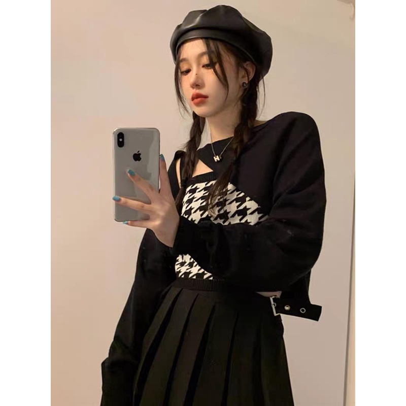 MS789 Set áo cardigan kèm áo hai dây họa tiết Quảng Châu