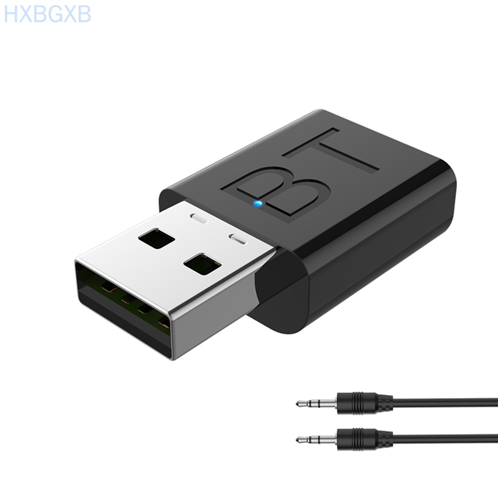 USB Car Bluetooth 5.0 AUX Jack Audio Adapter Receiver 2-in-1 Driver-Free Bluetooth Transmitter HXBG