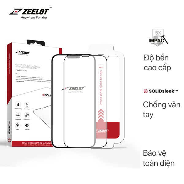 Kính Chống Vân Tay Anti-Glare Zeelot Solidsleek™ Cho iPhone 13/ 13 Mini/ 13 Pro/ 13 Pro Max (Có Lưới Loa)- Chính Hãng