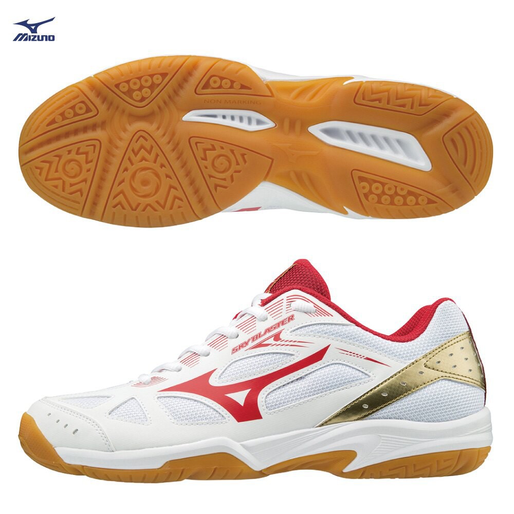 Giày cầu lông Mizuno Sky Blaster 71GA194560 thương hiệu Nhật Bản dành cho nam màu trắng phối đỏ